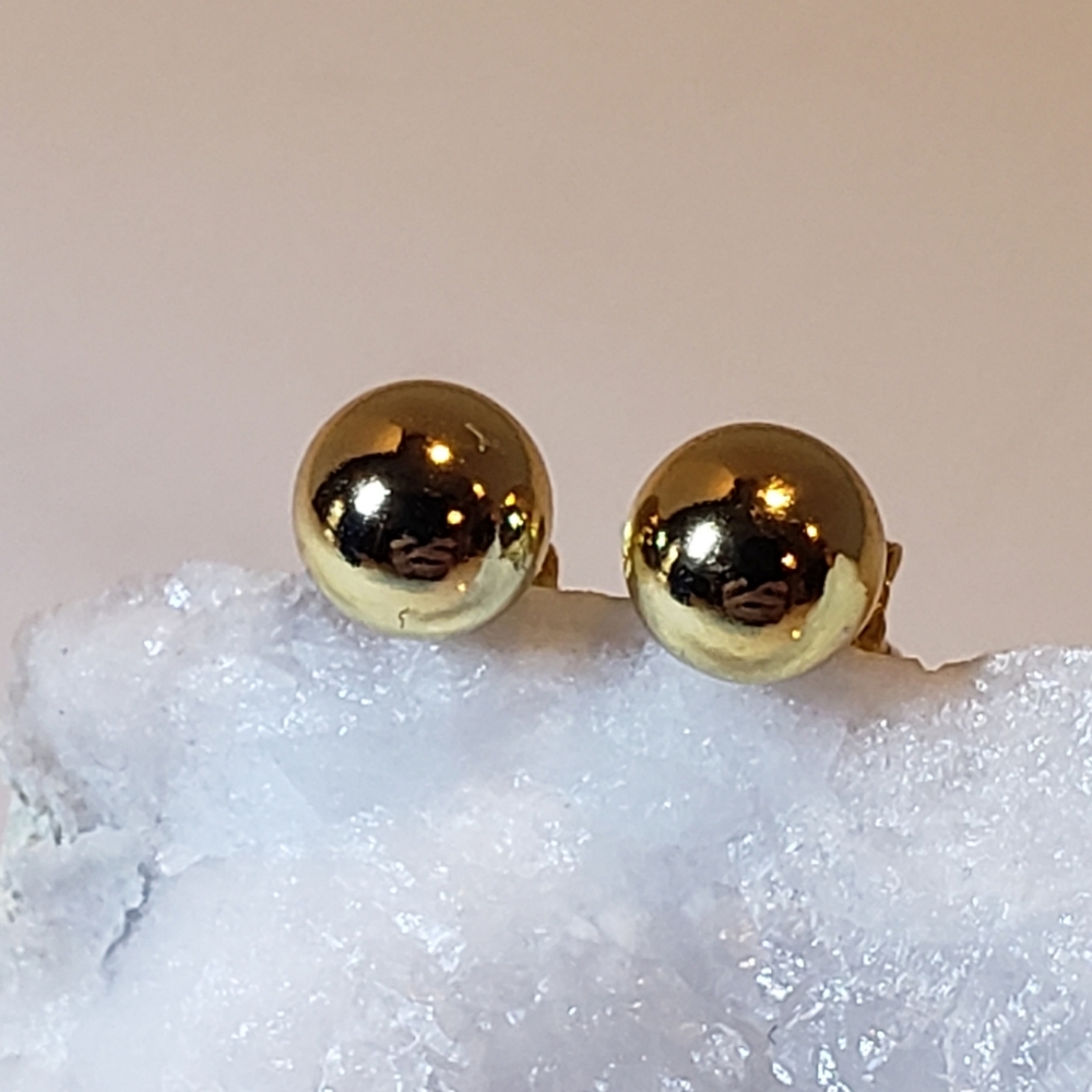 18K Gold on 925 Sterling Silver Ball Stud Earrings, 6 mm Yellow Gold